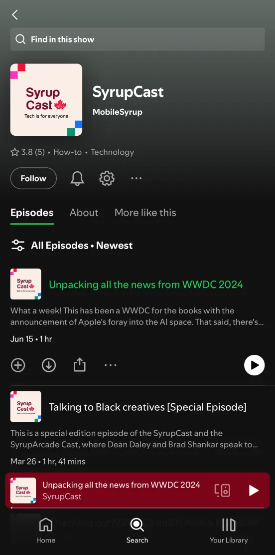 Spotify listing of SyrupCast postcasts