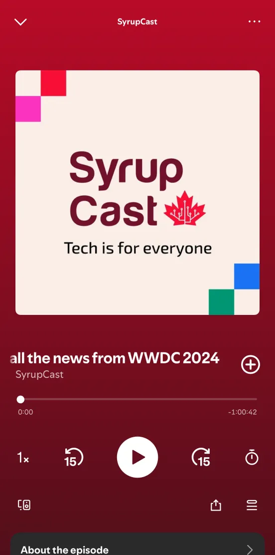 Spotify playing a SyrupCast podcast episode